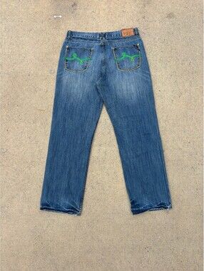 Vintage LRG Blue Denim Jeans Embroidered Back Pockets 34-35
